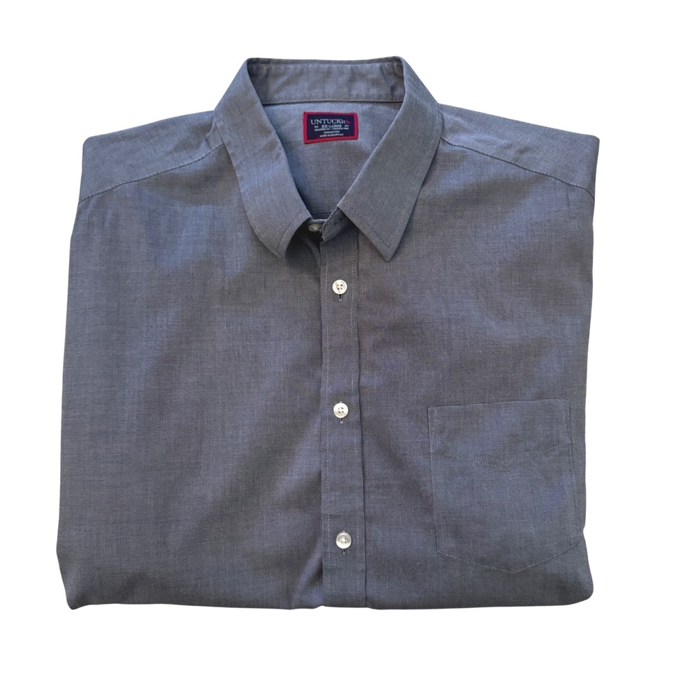 UNTUCKit Blue Gray Button‎ Down Shirt XXL Relaxed Fit Wrinkle Free
